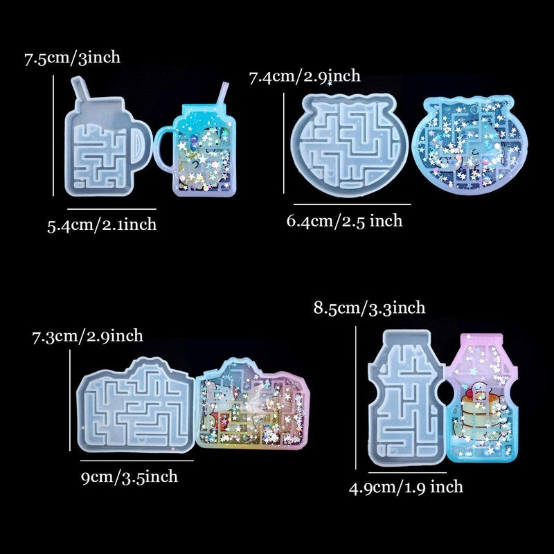 iSuperb 7 pcs Resin Shaker Molds Creative Maze Resin Molds Quicksand Silicone Drink Bottle Heart Shaped Casting with 60 Beads for Art Craft DIY (7 Molds+ 60 Beads) - Image 4